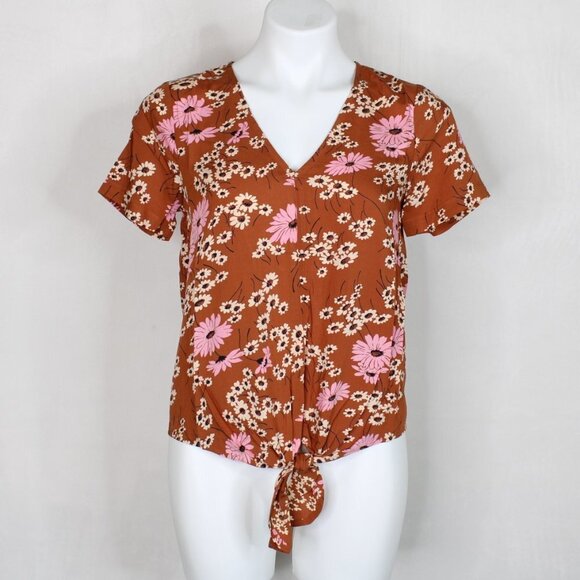 Madewell Hillside Daisies Floral Tie Front Blouse - Picture 2 of 8